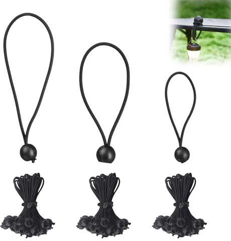 Lot de 30 tendeurs en Caoutchouc Robustes avec Boule pour Fixer bâches, auvents, Tentes de Camping, Auvents, et Charges - Robustes et Polyvalents, Tailles 10/15/20 cm