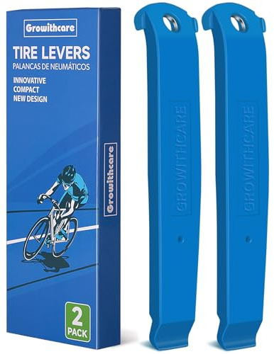 Growithcare Heavy Duty Bike Tire Levers 2 Pack - Steel Core & Anti-Slip Grip for Mountain/Road/BMX Bikes | Tubeless Tire Tools Unbreakable (Blue)