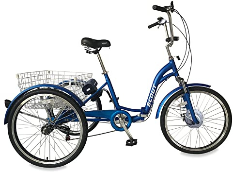 SCOUT Electric tricycle, 24 wheels, folding frame, 6-speed, 14Ah, 250w motor, LCD screen (Matte Blue)