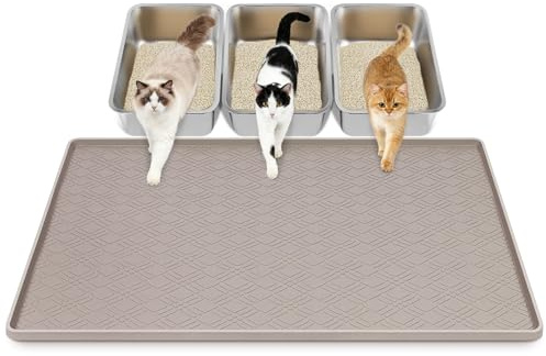 42 x 29 pollici Tappetino per Lettiera Gatti, Kalolary Tappetino Silicone Lettiera Gatti Tappetino in Silicone Lettiera Gatti Anti Dispersione per Gatti Protezione Pavimenti (Beige)