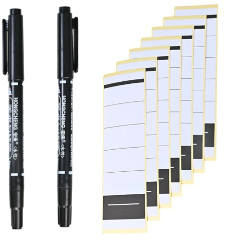 50 Pieces Self Adhesive Folder Spine Labels with 2 Black Pens File Stickers Instantly Dries Without Smudging File Folder Labels for Offices, Schools, Homes, and Archives 5.4 X 19 Cm