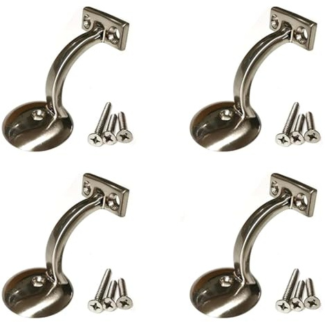 Round Handrail Bracket for Staircases & Bannisters, Satin Chrome Wall Mounted Stair Handrail Support with Screws, Heavy Duty Metal, Set of 4 – DH-B4.4