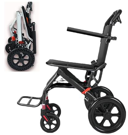 Silla de ruedas plegable portátil para adultos y ancianos, silla de transporte ligera y resistente para uso en interiores y exteriores