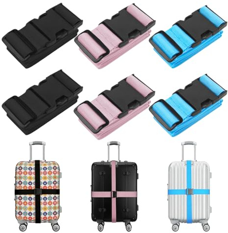 6 Stück Koffergurte, einstellbar mit Schnalle（Blau, Pink, Schwarz） | Gepäckband, Kofferbänder Bunt, Koffer Band, Einstellbare Koffer Gurtband mit Schnalle, für Reise Zubehör Luggage Straps