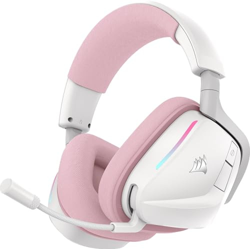 Corsair Void v2 Casque de Jeu sans Fil avec Bluetooth/2.4GHz pour PC, PS5, PS4, Switch et Mobile – Dolby Atmos, Multiplateforme sans Fil Double, Batterie Longue Durée, Chargement Rapide – Rose