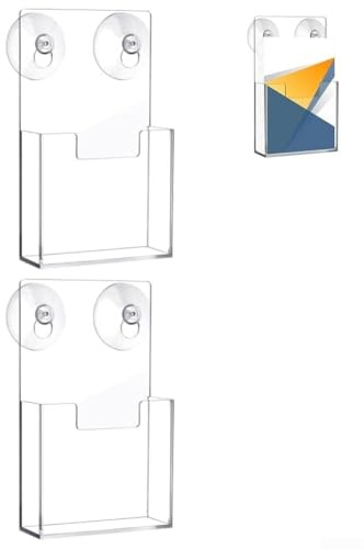 Yuanpgky Portrait Literature Stands For Display - A5 Acrylic Wall Mounted Magazine File Holder With Suction Cups - 7.4x4.2 Inch For Leaflet/Brochure/Flyers