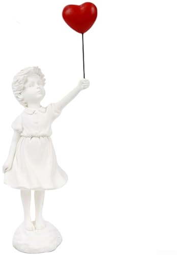 Statuetta in resina a forma di ragazza con palloncini, 10 x 7 x 24 cm, statua artistica per soggiorno, scultura dipinta a mano, per casa o ufficio (B)