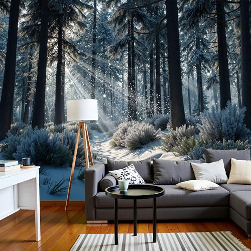 ANALTIRCE Papier Peint Panoramique 3d Naturel Buissons 500×350 cm, Revêtement Décoration Murale Salon Forêt Hivernale Tranquille, Décoration XXL Murale Non Tissé Chambre TV mur
