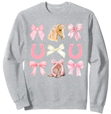 Western Girl Country Rodeo Pink Cowgirl Horse Coquette Bow Sweatshirt, Adult Unisex, Heather Grey, Medium