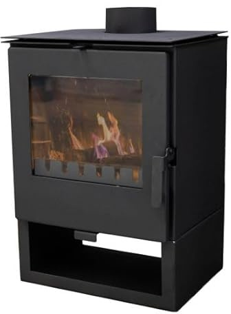 ALAZ K5S Kaminofen 6 kW – Schwarz | Holzofen mit Schamott-Brennkammer & Sichtfenster | Für Holzscheite bis 50 cm | Energieeffizienzklasse A+