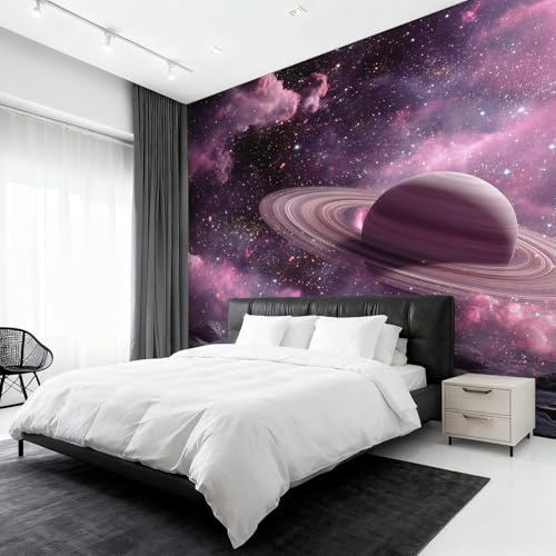 Genérico Papel Pintado Planeta Nebulosa Púrpura, Papel Pintado pared Dormitorio Galaxia Espacio Exterior, Decoracion pared Salon, Fotomurales Tejido no Tejido, 350 x 256 cm K-MZ&6