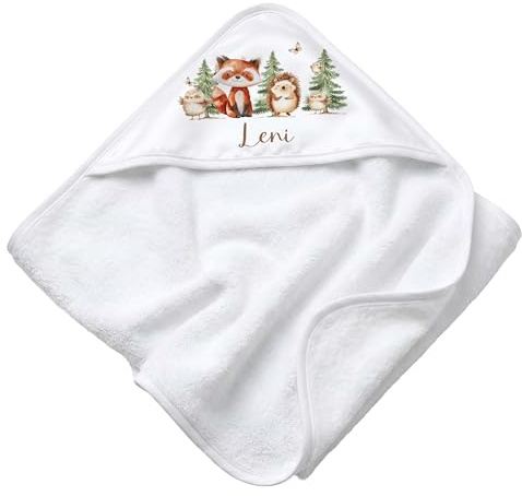 Kidsmood - personalisiertes Kapuzenhandtuch Baby | Niedliches Babyhandtuch mit Namen - Flauschig & sicher für zarte Babyhaut Liebevolles Geschenk zur Geburt Mädchen & Jungen (Waldfreunde Tannen)
