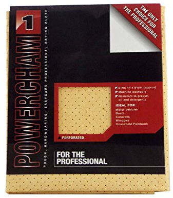 Powercham Synthetic Chamois Tough/Hardwearing/Easycare Professional Drying Cloth 1 Cloth in Pack Size: 44 x 54cm (Approx) Machine Washable Ideal for Windows/Boats/Household Paintwork/Motor Vehicles