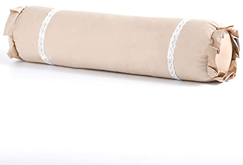 Edomi Ländryggsstödskudde nackkudde kylande bovete runda kuddar terapeutisk stöd för sidosovare ryggrad och ryggstöd bovete skrovfyllning (makaron kamel 40 x 10 cm)