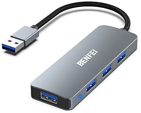 Hub USB 3.0 a 4 porte, BENFEI hub USB 3.0 ultrasottile compatibile per MacBook, Mac Pro, Mac Mini, iMac, Surface Pro, XPS, PC, unità flash, HDD mobile[Guscio in alluminio e cavo in nylon]
