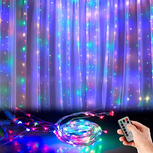 Lunartec Lichtervorhang bunt: 2er-Set RGB-LED-Lichtervorhang, 300 LEDs, Fernbedienung, 3x3 m (Farbwechsel, Fenster, Kette)
