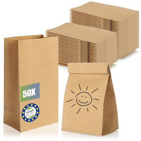 Robin Goods Bolsas de Papel marrón 50x, Bolsas de Regalo Hechas de Papel Kraft sin blanquear, Bolsas de Papel para empacar y Regalar Regalos para Fiestas (marrón - 16x9x5.5cm - 50 Piezas)
