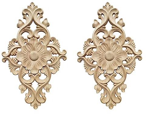 Dzsomt Holz Ornament 2 Stücke Ornamente für Möbel Holz Geschnitzte Möbel Appliques Schnitzerei Ornament Applique Frame Ornament Wandornamente Holz Applique Ornament Onlay Applique Frame