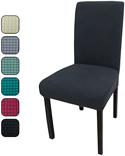 Leeyunbee Stretch Stuhlhussen 4er Set, Jacquard Schwarz Stuhlbezug | Abnehmbarer, Waschbarer, Polyester-Elasthan, Elastische Beschützer Stuhlüberzüge, für Esszimmer Hochzeit Partys Bankett Deko