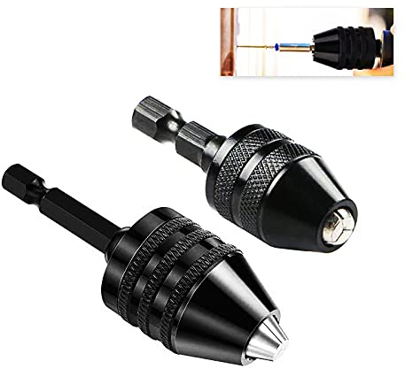 Keyless Drill Chuck Adapter 2 PCS Quick Change 1/4” Hex Shank Drill Bits Chuck for Micro Drill Bit Drill Chuck Adapter Conversion Tool (0.3-6.5mm/0.3-3.6mm)