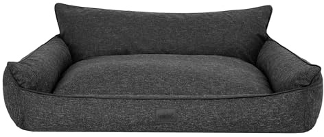 Bjird Hundebett - Hundekorb für kleine mittelgroße & große Hunde - Hundekissen - Hundesofa - Bezug abnehmbar und waschbar - Joker - Größe: L: 106 x 80 cm - Schwarz Kunstleinen