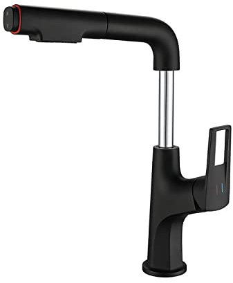 ISOLEI Badarmatur mit ausziehbarer Brause, Waschbeckenarmatur, 360 ° drehbarer Waschtischmischer, 2 Wassermodi, Waschbeckenarmatur, Messing-Waschtischarmatur