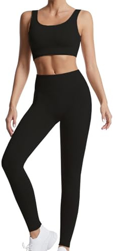 Dohomiryo Ensemble De Vêtements De Sport Femme 2 Pièces - Survêtement Avec Soutien-Gorge Et Legging De Yoga - Sportswear Fitness D'entraînement - Tenue De Sport Noir S