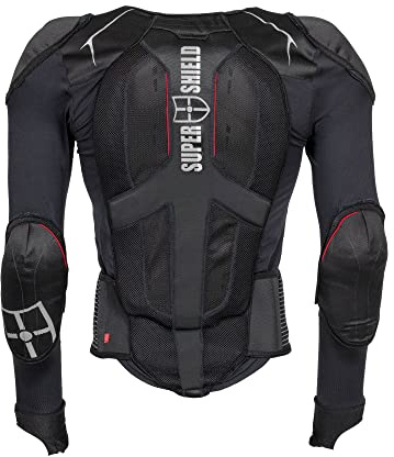 SUPER SHIELD Protektorenjacke, Rückenprotektor, Ellenbogenprotektoren & Schulterprotektoren, Level 2 Zertifiziert, Protektorenweste Ideal für Motorrad, Ski, Snowboard, Reiten & MTB, S