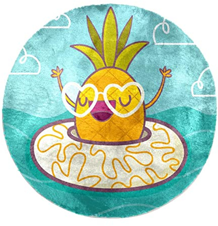 Personalisierter, weicher runder Kunstfell-Teppich, zotteliger Teppich, lustiger Ananas-Komosus mit Rettungsring, für Schlafzimmer, Wohnzimmer