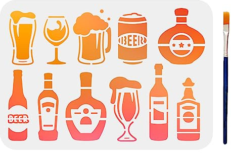 MAYJOYDIY Oktoberfest-Schablone mit Biermotiven, Oktoberfest-Dekorationen, Schablonen mit Pinsel, Bier, Rotweinflasche, Kelch, Vorlage für Leinwand, Wand, Bodendekoration, 11 Stile