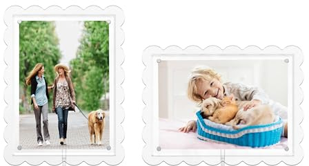 GRAHAM DESIGN 2 Pack of 5 x 7 Clear Acrylic Scalloped Picture Frames, Magnetic Acrylic Closure with Dual Kickstand Holes for Vertical and Horizontal Display, Modern Gift Decor