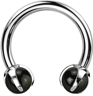 Paula & Fritz® Hufeisen UNIVERSAL Natur-Stein Circular Barbell Brustwarzen-Piercing Titan-IUM Grad 23 1,2-mm Stab-Dicke 3-mm Kugel-größe Set Septum