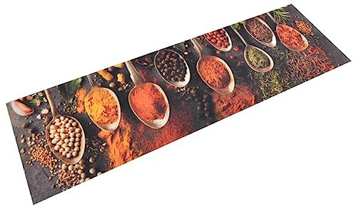 JUNZAI Küchenteppich Waschbar Löffel & Gewürze 45x150 cm Samt, Teppich Küche, Küchenläufer, Läufer Küche, Teppich Für Die Küche, Teppich Läufer