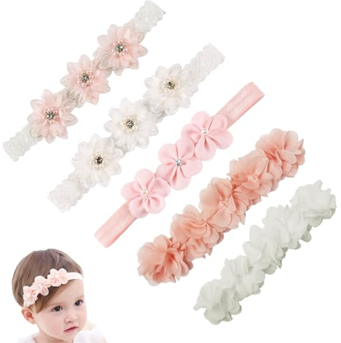 5 Stück Baby Mädchen Blumen Stirnbänder Baby Stirnbänder Blumen-Stirnband Kopfband Baby Haarschmuck Babystirnband Satinband Mädchen für Party Hochzeit Taufe Familienfoto Geschenke und Partys
