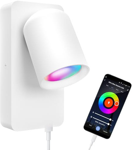 SSC-LUXon NERU Design Nachttischlampe weiß - Wandlampe innen inkl. USB, Schalter & Smart Home LED WiFi GU10, per App steuerbar