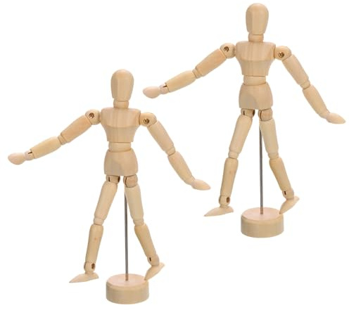 PATIKIL 5,5 Holz Mannequin Figur, 2 Stück Künstler Zeichenpuppe Modell Flexibel Beweglich Gelenkig Skizzieren Lay Figur für Malen Zeichnen Dekoration