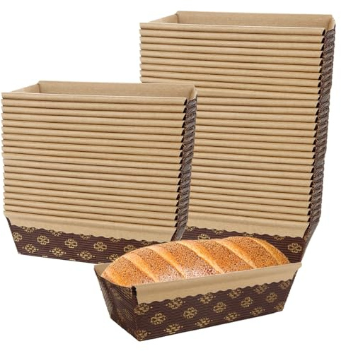ABuff 50 Pack Paper Loaf Pans, Disposable Paper Baking Loft Mold, 6 x 2.5 x 2 inch Rectangle Paper Baking Pans for Quick Bread Small Pumpkin Breads, Microwave Oven Freezer Safe