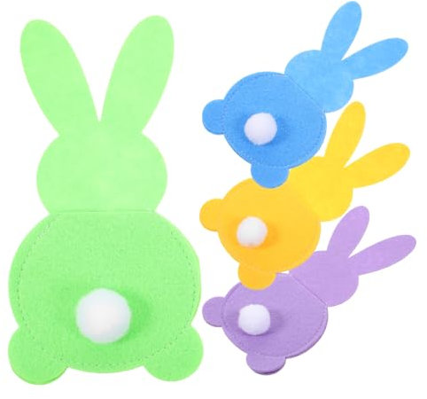 OKUMEYR 4-teilige Bestecktaschen Kaninchenform Aufbewahrungsbeutel Löffel Osterbesteckhalter Stoffmaterial Besteckhalter Leicht Praktisch Esstischdeko Osteratmosphäre