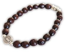 OVUNQUE PROTEGGIMI Pulsera con medalla de San Benito de Norcia en madera marrón, pulsera rosario elástica, regalo religioso para hombre y mujer, Made in Italy