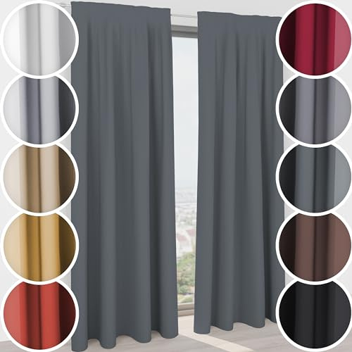 Schuette® Verdunklungsvorhang mit Tunnelband ● Century Black: Shadow Touch (Grau) ● 210x130cm Höhe x Breite (1 Stück) ● Blackout Vorhang Verdunkelung Knitterfrei Pflegeleicht Gardine Blickdicht