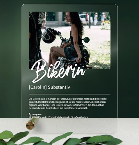 Bikerin Geschenk personalisiert - Acryl Geschenk - Definition: Bikerin - Bikerin Geschenk, Bikerin Geschenke, Bikerin Deko, Geschenk für Bikerin, Geschenke Bikerin, Geschenk Motorradfahrerin