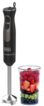 Frullatore ad Immersione, 4 Lame Potenti, Incluso Bicchiere da 600ml - Perfetto per Smoothie, Zuppe e Salse, 6.5x6.5x40cm, 800W, 240V, in Acciaio Inox, Nero