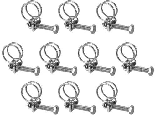 sourcing map Lot de 10 colliers de serrage à double fil, 16-19 mm réglables en acier inoxydable avec boulon M6 pour tuyau de collecte de poussière, tuyau de pompe
