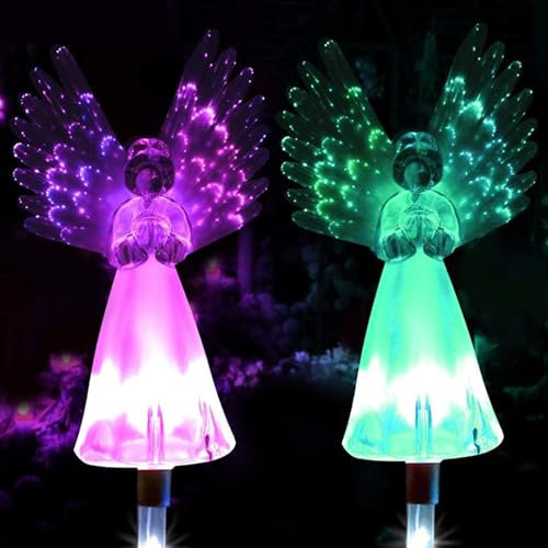 Xrten 2pcs Lumière Solaire, Lumière Ange Solaire À LED Changeantes Multicolores, Eclairage Ange de Jardin Exterieur pour Noël Terrasse Cour Pelouse Éclairage Deco