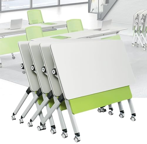 YUZDNM 4PCS Schreibtisch Klappbar - Konferenztisch, Zusammenklappbarer Besprechungstisch, Mobiler Schulungstisch, Klapp Schulungs Seminartisch, Moderner Büro Konferenztisch Mit Feststellbaren Rädern