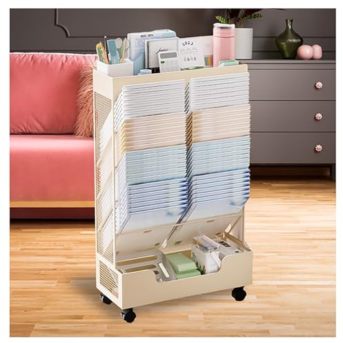 Rollbarer Metall-Aufbewahrungsorganisator, Tisch-Seiten-Aufbewahrungskorb, Wagen, 5-stufiges Bücherregal, Aufbewahrungs-Bücherregal, mobiles Bücherregal mit Rollen, bewegliches Klassenzimmer-Schreibt