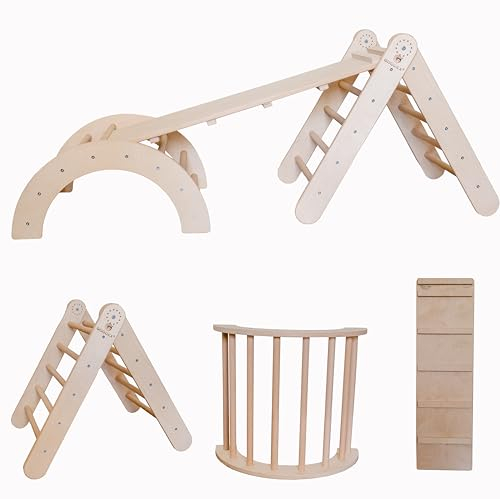 GOODEX Kletterdreieck mit Rutsche und Kletterbogen mit Hühnerleiter nach Pikler Art Klettergerüst Set Indoor verstellbar für Kinder ab 1 Jahr Kletterspielzeug Baby Montessori Motorik 100% ECO