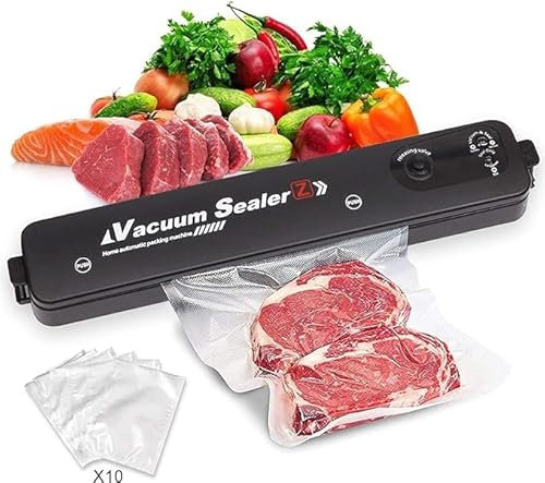 SQUADO Sigillante Sottovuoto Automatico Seal-A-Matic in Acciaio Inossidabile per Verdure, Frutta, Carne e Altro, Confezione da 10