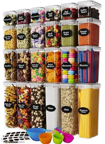 F3CH’D Airtight Food Storage Containers – 24 Piece Set - Kitchen & Pantry Organization, BPA Free Plastic with Durable Lids, Leakproof, Ideal for Dry & Wet Foods - Reusable Labels, Marker & Spoon Set