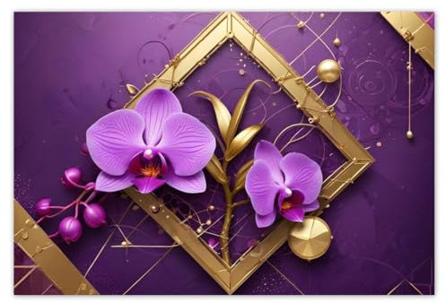 H10400M_NS1AL Stickers muraux Motif orchidées violettes et or 200 x 135 cm